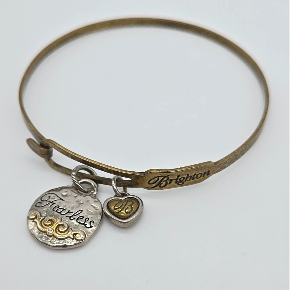 Brighton FEARLESS Charm Bracelet Brass & Silver Plated Heart Hook Clasp